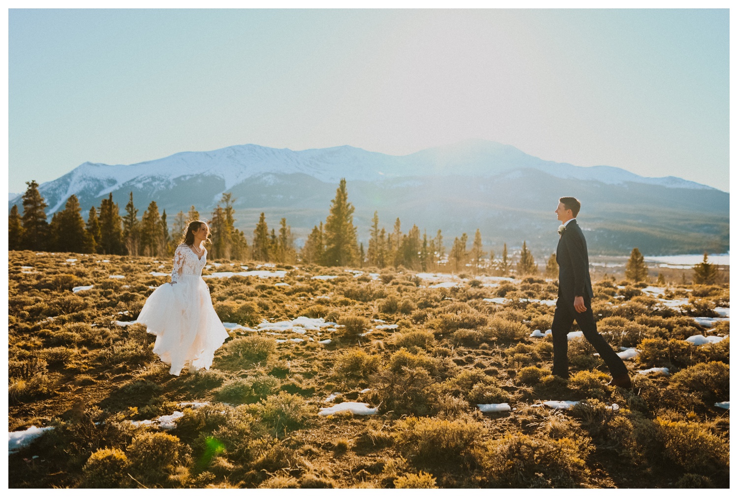 A couple at their twin lakes wedding in colorado. 