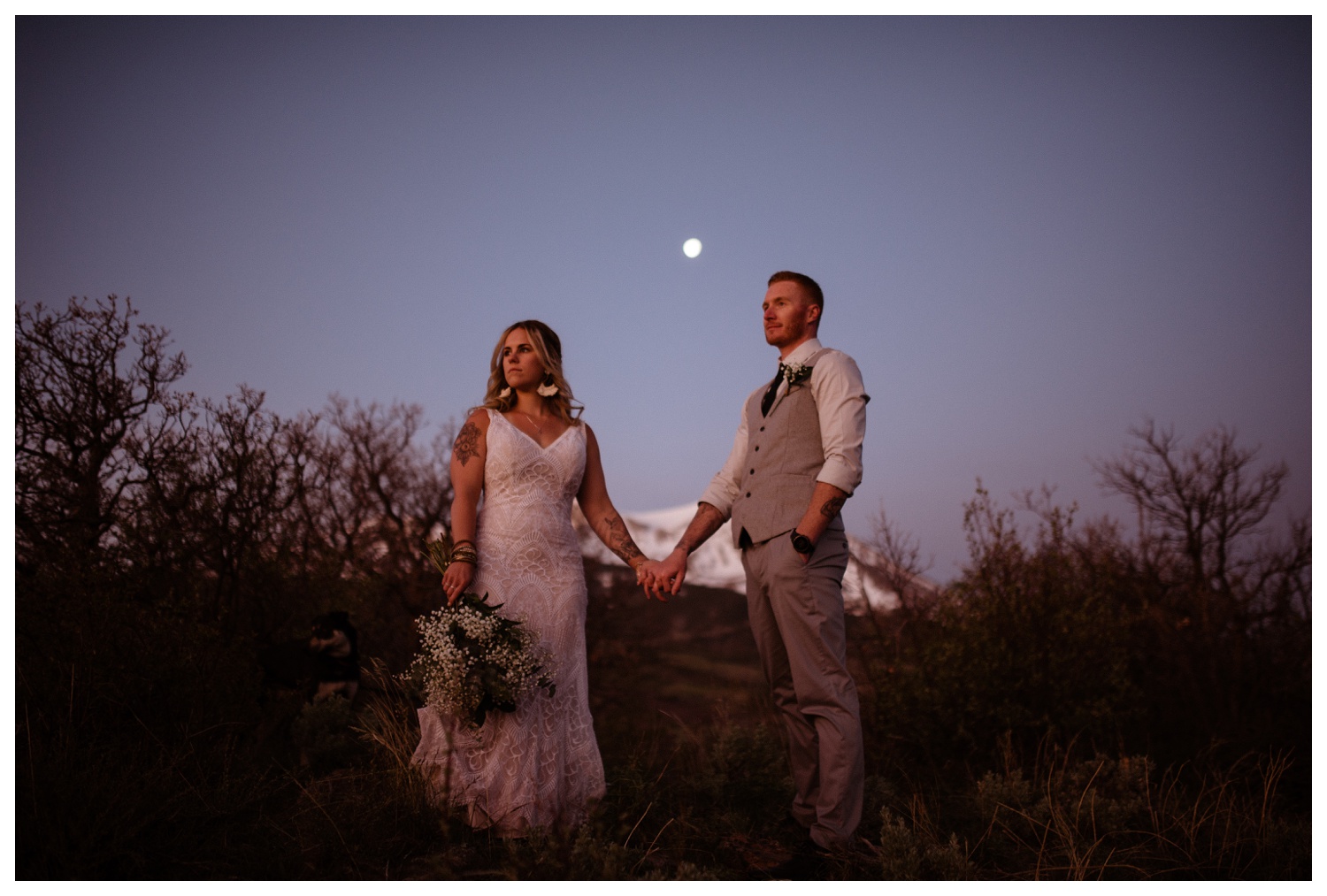 A bride and groom at celebrating their wedding day with a Carbondale, Colorado elopement near Aspen and Glenwood Springs at Mt. Sopris.