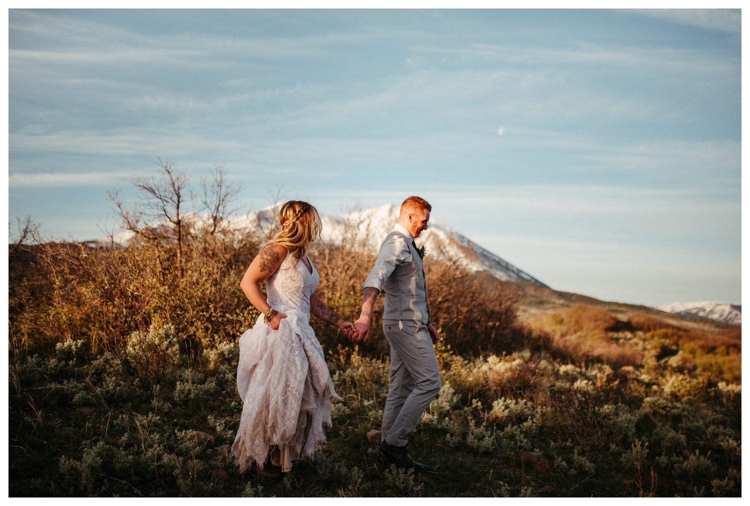 A bride and groom at celebrating their wedding day with a Carbondale, Colorado elopement near Aspen and Glenwood Springs at Mt. Sopris.