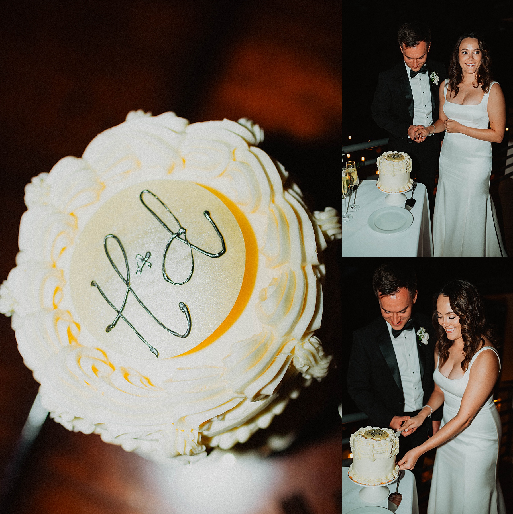 bride and groom cut the cake at Boulder wedding