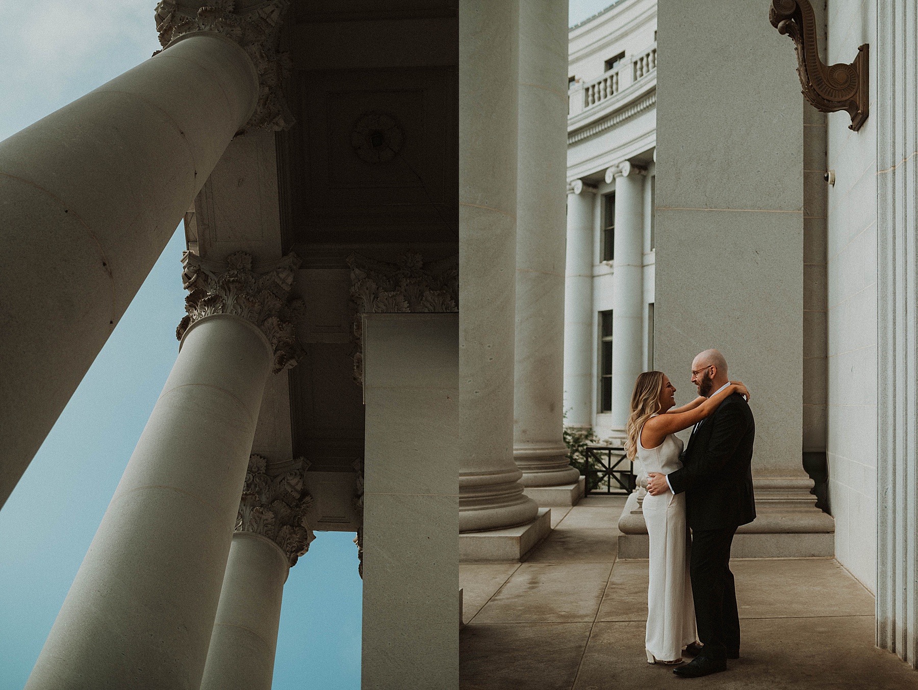 a couple doing denver engagement photos at the courthouse