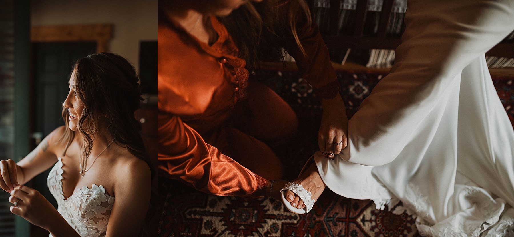 bride getting ready at an airbnb in crested butte on her wedding day with Natalie Duke Beauty