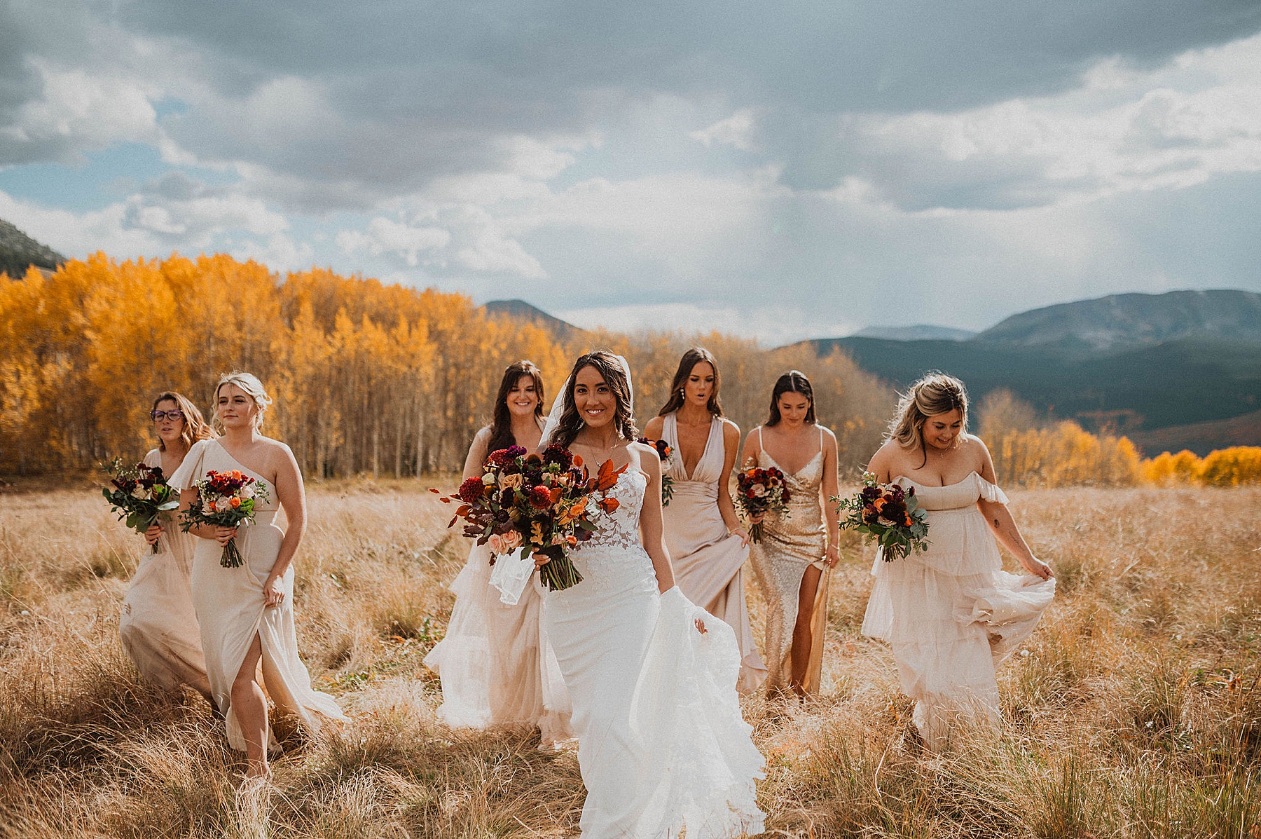 wedding party at ten peaks at crested butte resort in crested butte with bramble and bloom florals