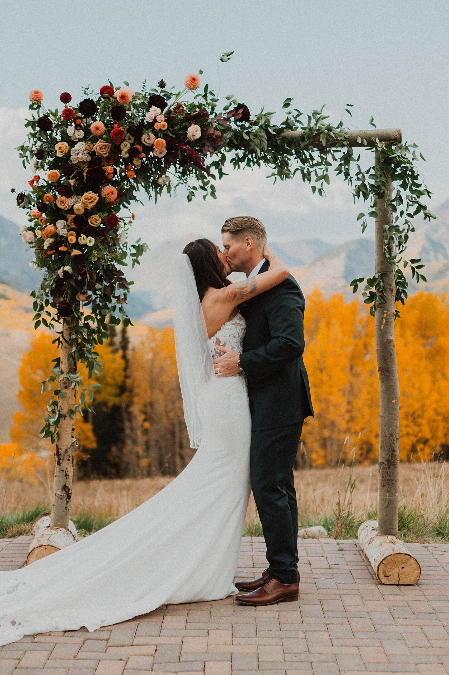 wedding on ten peaks at crested butte resort in crested butte for their fall wedding in the mountains