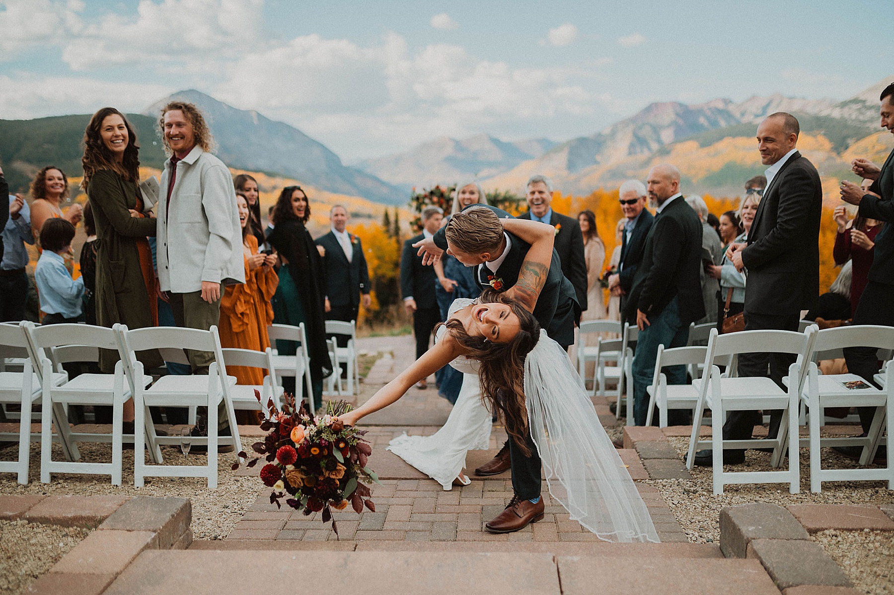 wedding on ten peaks at crested butte resort in crested butte for their fall wedding in the mountains