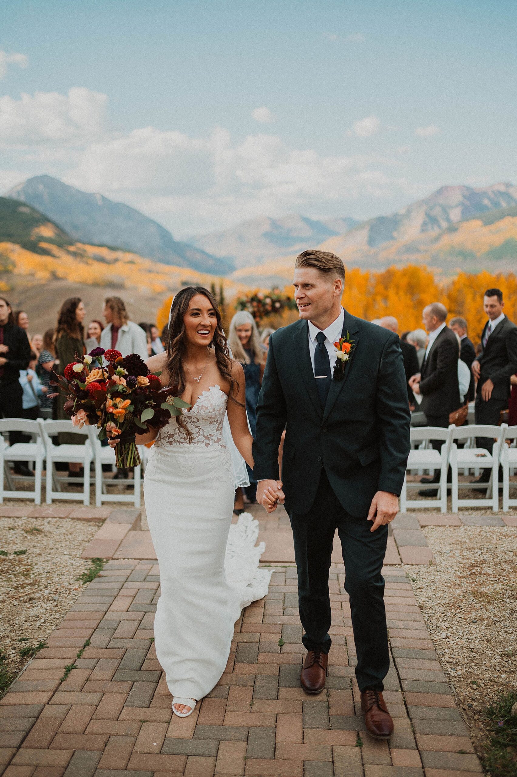 wedding on ten peaks at crested butte resort in crested butte for their fall wedding in the mountains