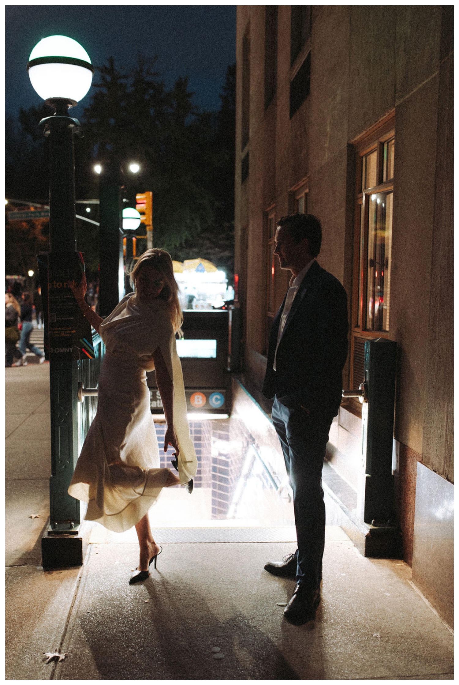 bride and groom at subway near central park and upper west side in manhattan, near natural history museum. NYC wedding photographer. Brooklyn wedding photographer.