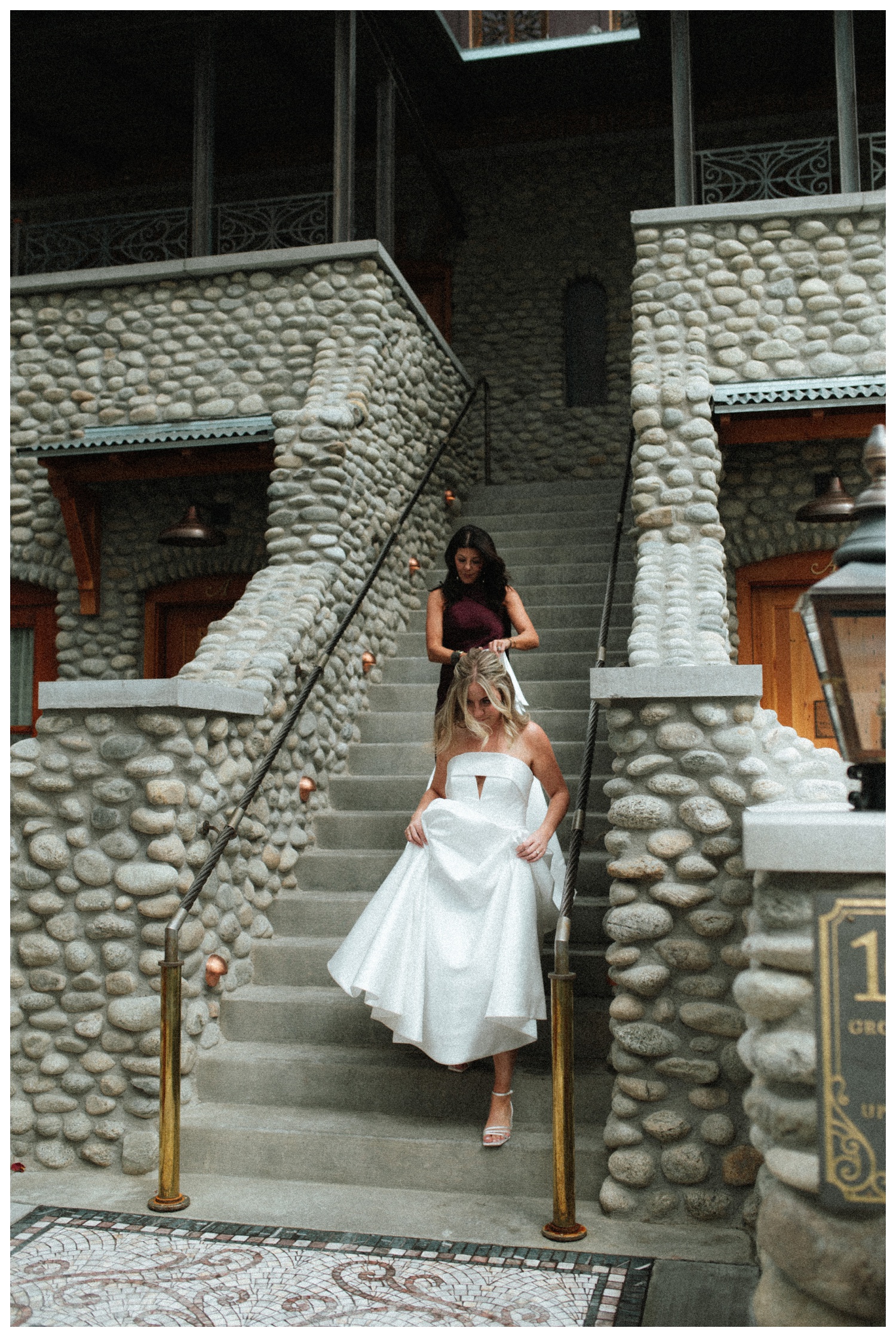 bride going to first look to see her groom by the river at surf hotel, buena vista. Colorado Wedding Photographer. Parr Photo Co