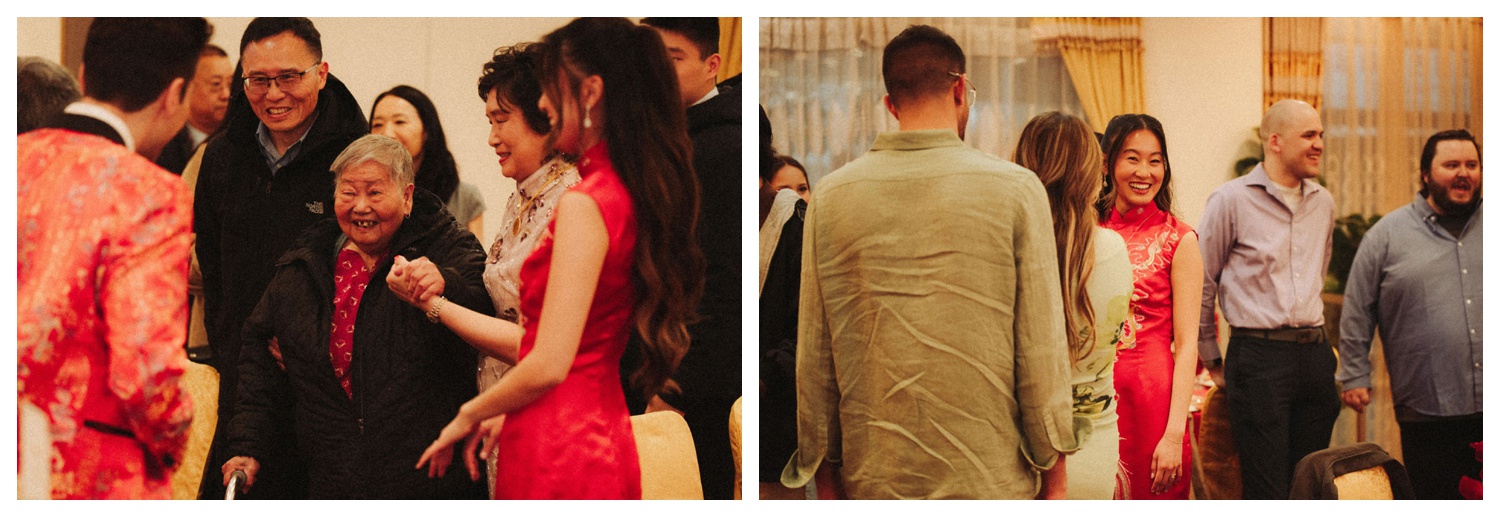 Bride and groom greeting their guests at house of joy in NYC