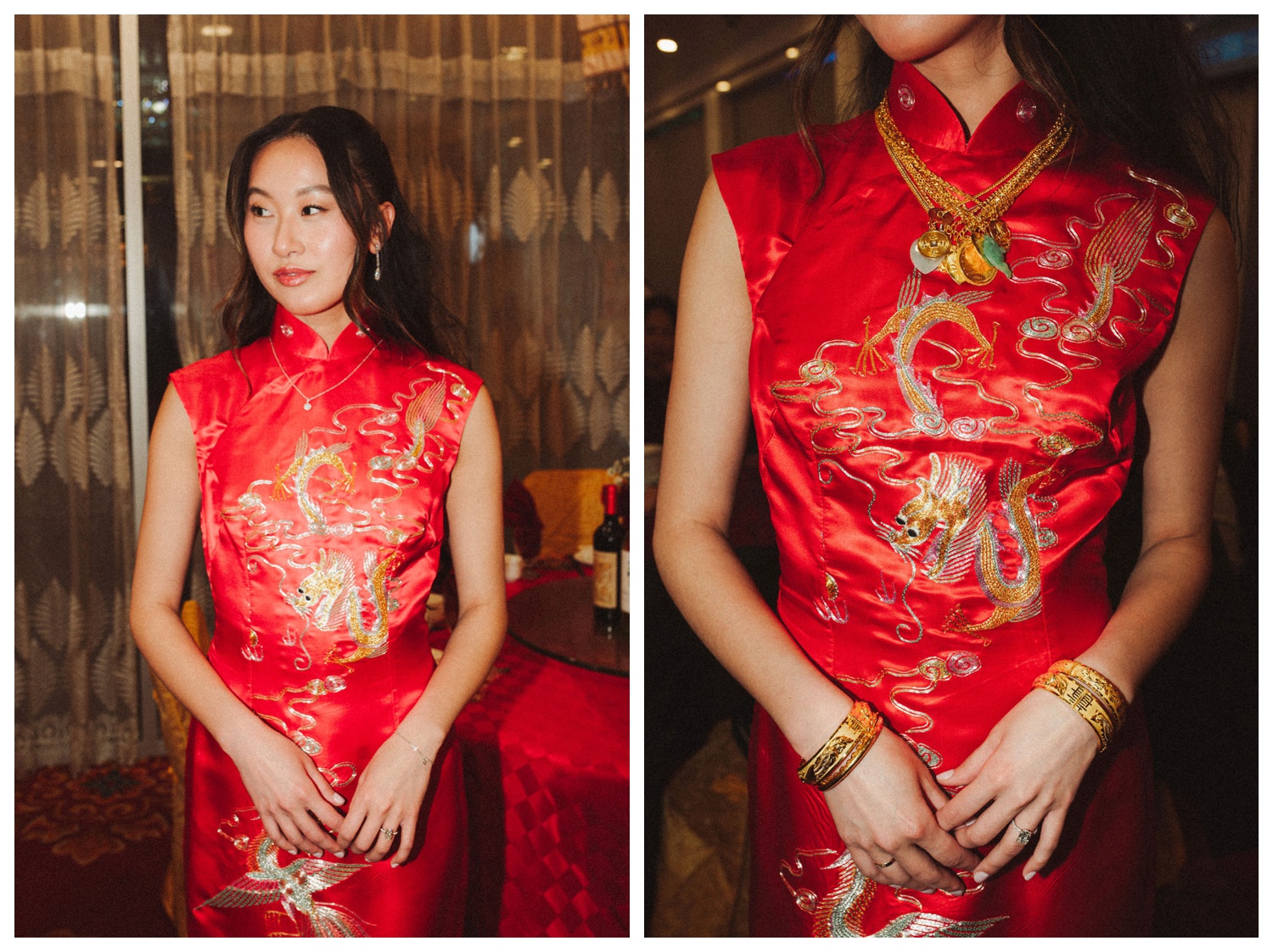 A couple taking portraits on the streets of chinatown in NYC for their tea ceremony at House Of Joy. NYC Wedding Photographer. Parr Photo Co