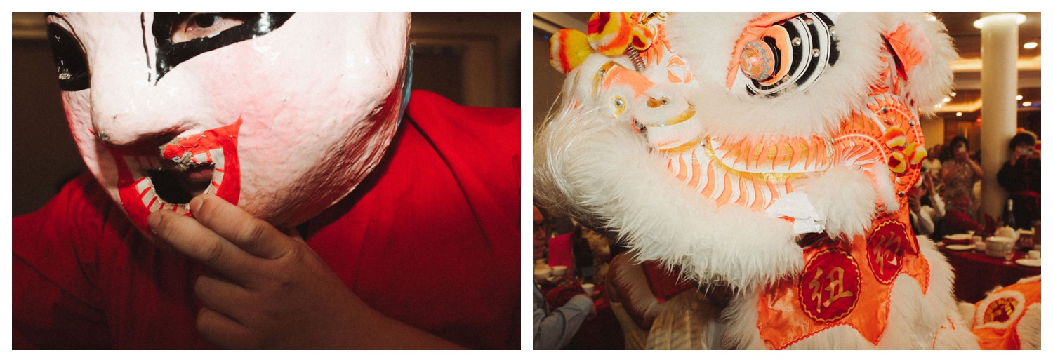 Lion dancers performing at House Of Joy in NYC for a tea ceremony