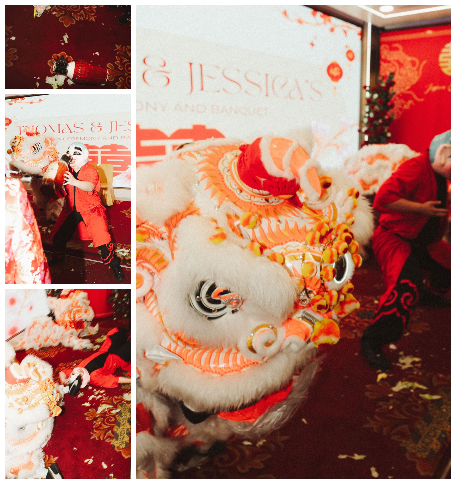 Lion dancers performing at House Of Joy in NYC for a tea ceremony